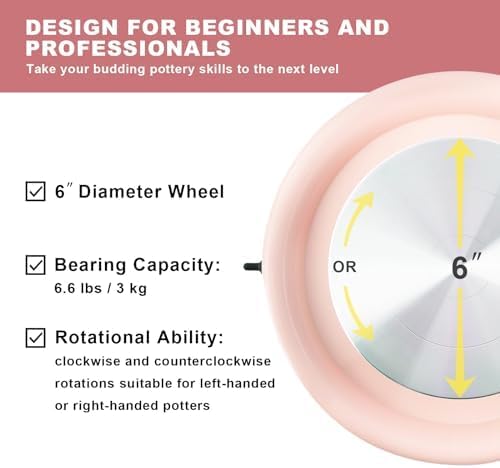 Mini Pottery Wheel Kit - 6" Pottery Wheel for Kids, Teens & Adults Beginners, 2 Lb Air Dry Clay & 18PCS Clay Tools Included, Crafts for Home DIY, Ceramic Work & Art Creatio