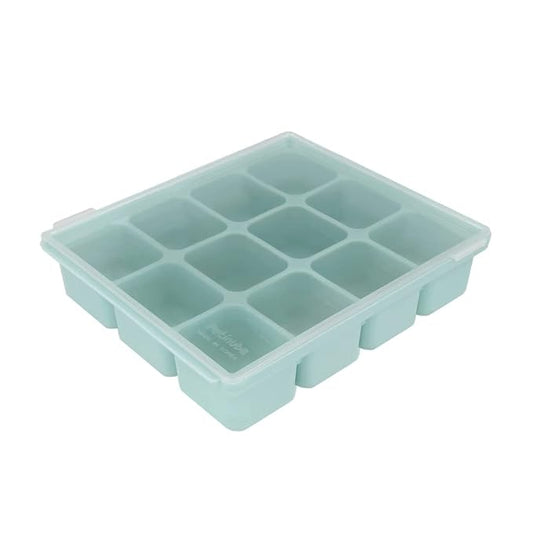 Baby Food Storage Silicone Cubes with Clip-On Lid Freezer Tray Baby Food Soups Purees Ice Easy and Safe Design Made in Korea (12 Ocean Blue)