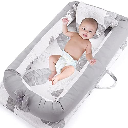 Lounger for Newborn, Newborn Lounger for 0-24 Months, Breathable & Portable Infant Nest - Soft Infant Floor Seat Cover for Travel (Leaves)