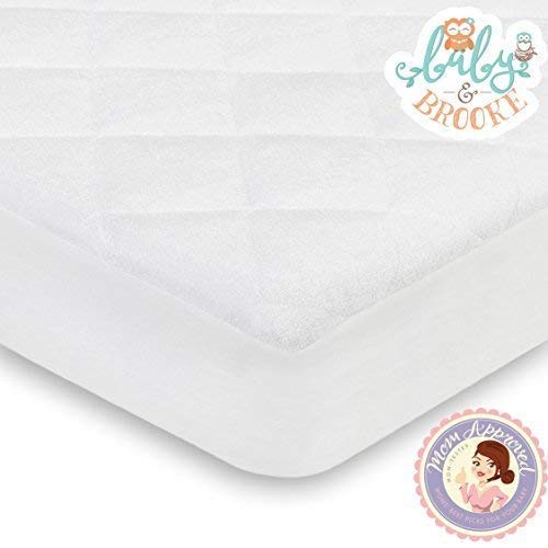 Organic Bamboo from Viscose Fitted Crib Mattress Protector Pad by Baby&Brooke – 100% Waterproof, Absorbent, Non-Toxic, Breathable Mattress Cover - (52"x 28"x 8")