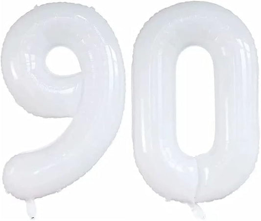 GOER Number 90 Balloons for 90th Birthday Party Decorations,42 Inch Jumbo Foil Helium Balloons for 90th Anniversary (White)