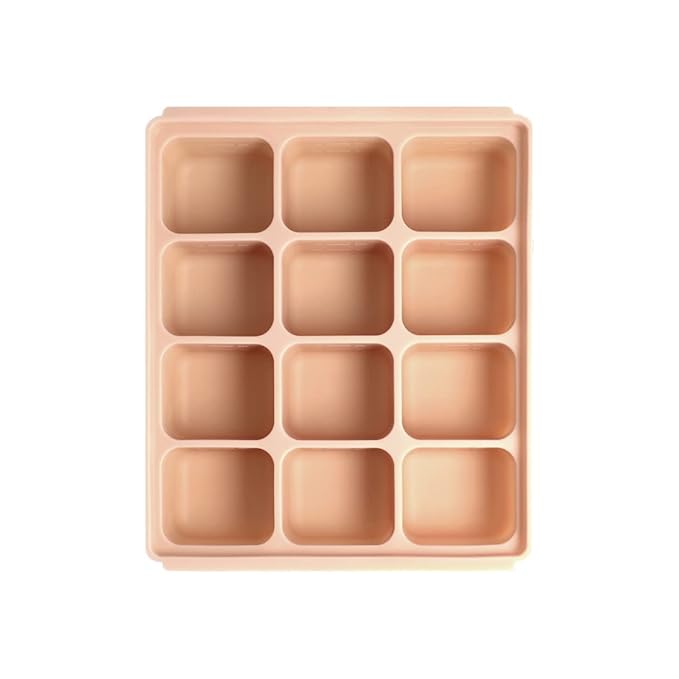Baby Food Storage Silicone Cubes with Clip-On Lid Freezer Tray Baby Food Soups Purees Ice Easy and Safe Design Made in Korea(12 Sand Beige)