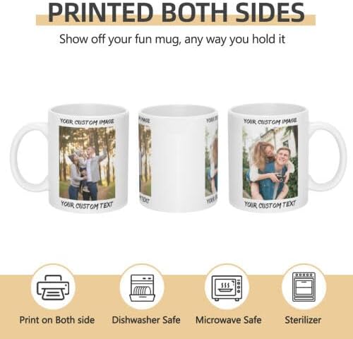 Personalized Coffee Cup with Photo, Logo or Text - Custom Both Sides Printed Mug for Him & Her - Unique Customized Gifts with Names - White/Red