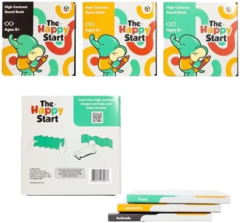 Happy Start Award-Winning High Contrast Board Book - Newborn Black & White Baby Cards, Easy to Clean, Hospital Approved, Stands on Its Own, Tummy Time Toy, Ages 0+ (English - Pack of 3)