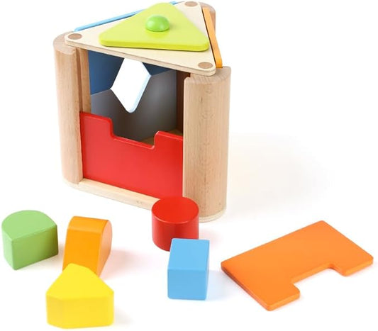 Shape Discovery Plug-in Box | Beech Wooden Shape Sorter Toy with 6 Puzzles | Montessori Learning for Toddlers 18+ Months