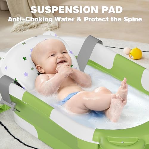 TPN Collapsible Baby Bathtub, Baby Bath Tub with Soft Cushion & Real-Time Thermometer, Baby Bathtub Infant to Toddler Tub (0-36 Months), Portable Newborn Travel Bath tub