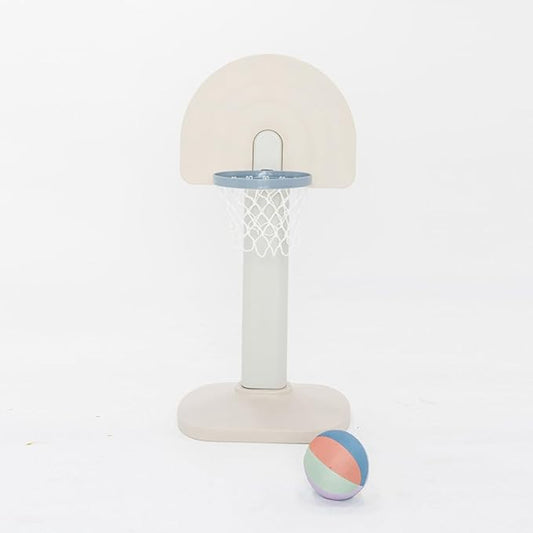 PLAYSMOL Basketball Hoop for Toddlers & Kids, Rainbow Backboard with Blue Rim, Indoor Outdoor Mini Basketball Hoop, Adjustable Height, Colorblock Plush Ball Included, Ages 18m+