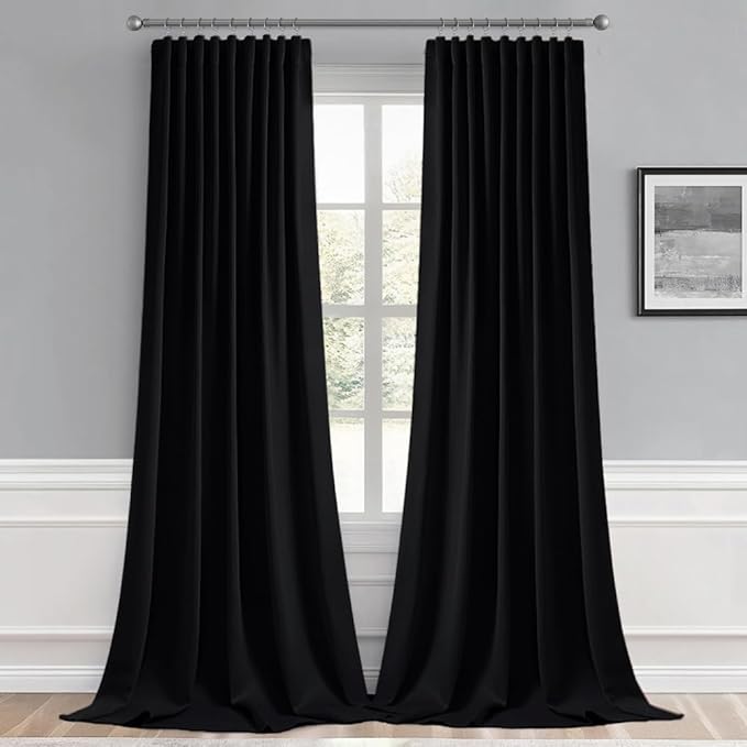MIULEE Back Tab Blackout Curtains 94 Inch Long 2 Panels Set for Living Room Bedroom, Halloween Black Rod Pocket/Pinch Pleated Thermal Insulated Room Darkening Light Blocking Floor to Ceiling Drapes