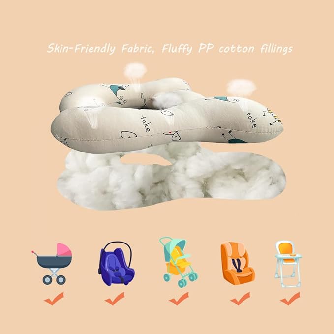 Baby Neck Pillows, Comfortable Baby Travel Head Neck Support for Car Seat Stroller Pushchair, Soft PP Cotton Travel Cushion for 0-1 Year Old Toddler Infant Newborn, Dogs