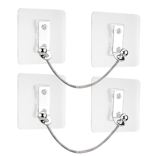 Furniture Anchors 2 Pairs No Drill Heavy Duty Anchors Fridge Lock Adjustable Self-Adhesive Safety Anti Tip Straps for Baby Proofing 220lbs Tension Earthquake Resistant Metal Straps Prevent Falling