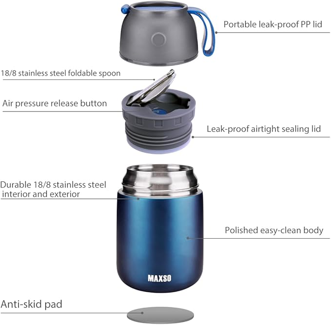 Insulated Thermo Food Jar for Hot & Cold Food for Kids Adult, 17&24 oz Soup Thermal Hot Food Containers for Lunch, Triple Layer Insulation Stainless Steel Food Jar with Spoon (2 Pack Blue)