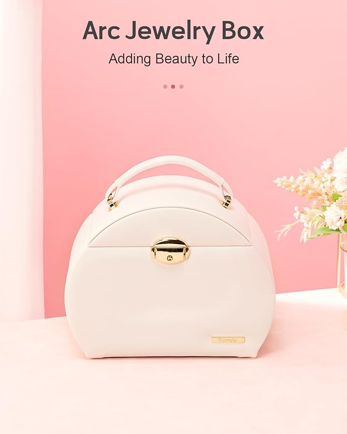 Homde Girls Jewelry Box Jewelry Storage Case Organizer with Mirror for Rings, Earrings, Bracelets, Necklaces (White + Gold)