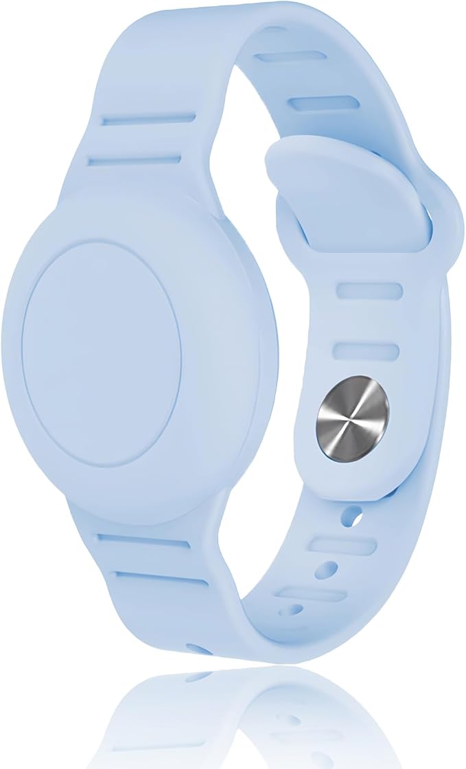 Kids Waterproof Airtag Bracelet Compatible with Apple AirTag, Hidden Silicon Protective Case for Air Tag GPS Tracker Holder, Adjustable Anti-Lost Watch Band for Toddler Child (Blue)