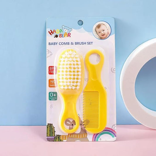 Baby Comb and Brush Set – Soft Bristles for Newborns, Toddlers & Infants | Gentle Scalp Care | BPA-Free, Hypoallergenic | Baby Hairbrush for Cradle Cap & Sensitive Skin (Bright Yellow)