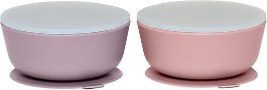 WeeSprout Suction Bowls for Baby & Toddlers (Set of 2) - 100% Silicone w/Plastic Lid - Leak Proof Feeding Supplies - Dishwasher & Microwave Safe Infant Dinnerware w/Extra Strong Base