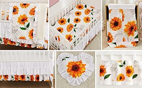 Brandream Nursery Bedding Farmhouse Floral Baby Bedding Yellow White Crib Blanket Set Sunflower Girls Boho Fitted Sheet,6 Piece