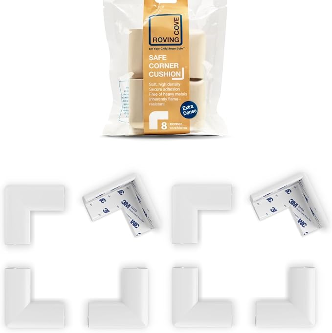 Roving Cove Slim-Fit Corner Protector for Baby Proofing (8 Small Corners), Soft Rubber Foam Furniture Corner Bumper Guards, 3M Adhesive Pre-Taped, Oyster White (Off White)