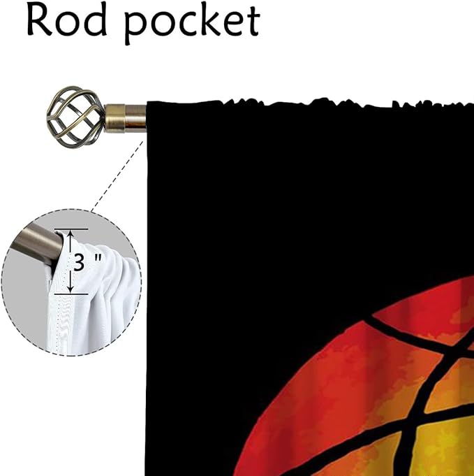 Red Basketball Blackout Curtains for Boy Girl Room Darkening Decor,Sport Theme and Motto Dark Background Bedroom Living Room Home Rod Pocket Thermal Insulated Window Curtain/Drapes Panel,72x63 Inch…