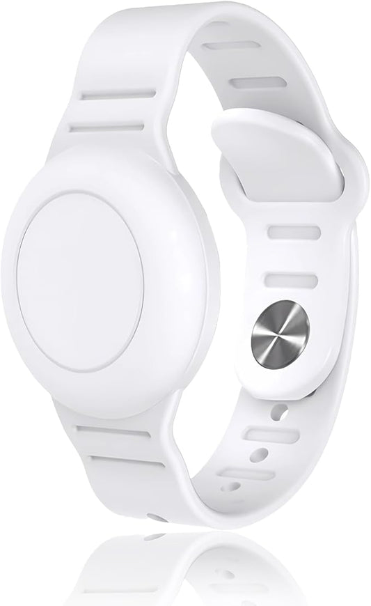 Kids Waterproof Airtag Bracelet Compatible with Apple AirTag, Hidden Silicon Protective Case for Air Tag GPS Tracker Holder, Adjustable Anti-Lost Watch Band for Toddler Child (White)