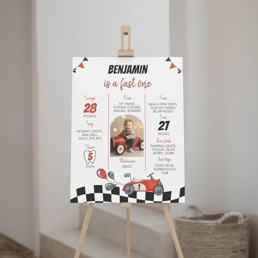 Personalized Fast One Birthday Milestone Photo Poster, Race Car 1St Birthday Milestone Sign, Racing Car Birthday Sign, Design 010