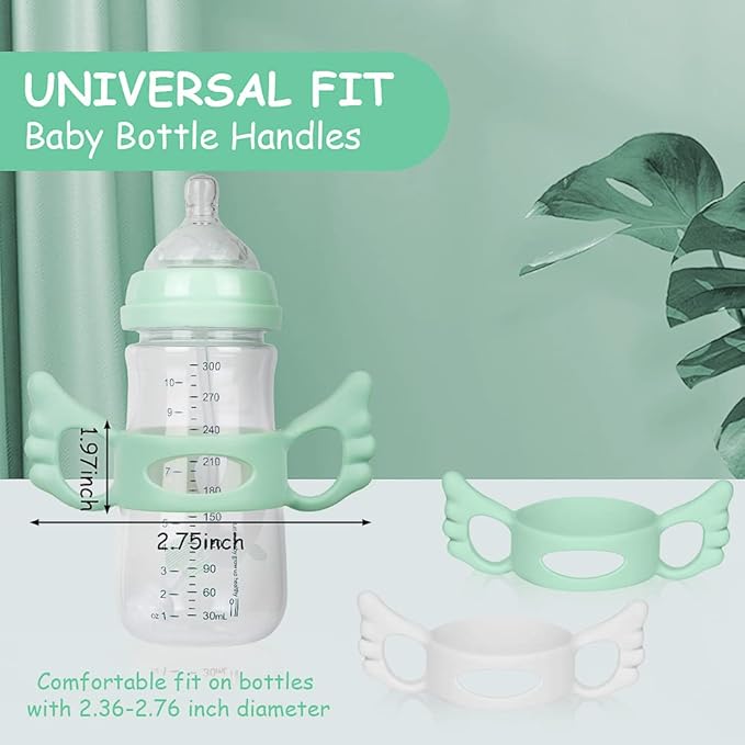 Silicone Baby Bottle Handles - 2PCS Easy Grip Handles for Wide-Neck Bottles (Green/White)