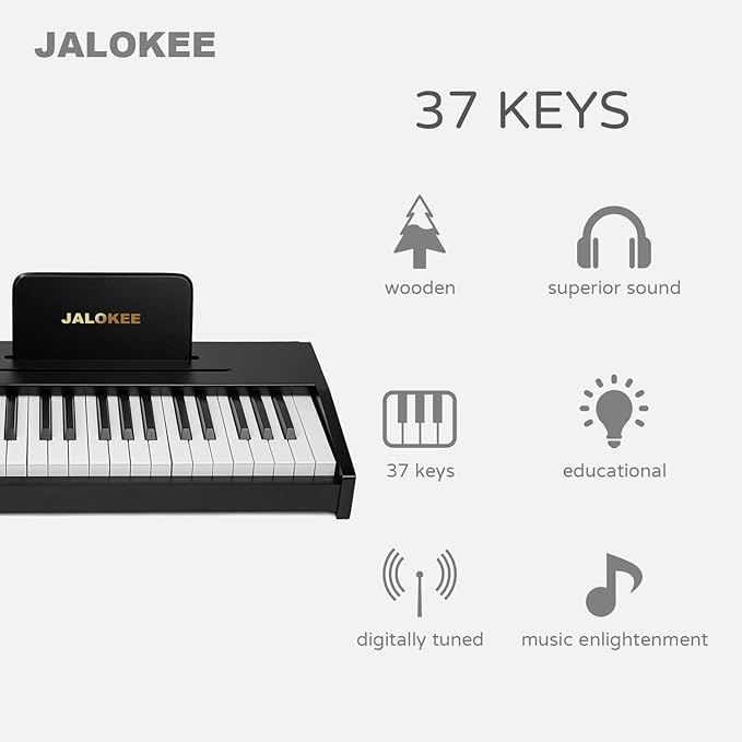 Kids Piano Keyboard, Digital Piano for Kids, Music Educational Instrument Toy, Wood Toy for 3+ Girls and Boys (Black, 37 Keys)