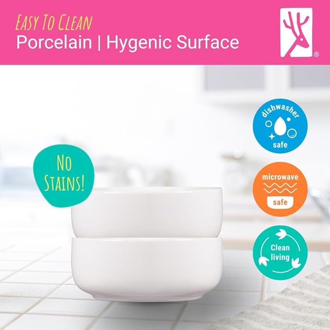 Elk and Friends Kids Porcelain Bowls| Kids/Toddler/Baby Feeding | Microwave & Dishwasher Safe | Non slip | Cereal/Soup/Snack Dishes & Dinnerware | 2 Pack