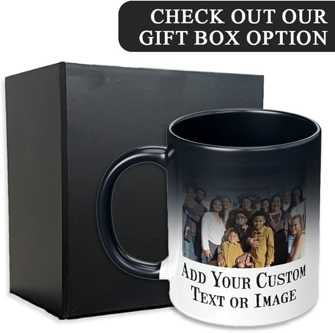 Personalized Coffee Mug, Magic Color Changing Photo Text 11 Oz Ceramic Mug, Customized Picture Name Tea Cup, Custom Fathers Day Mug, Taza Cafe Personalizadas Fotos, Gifts Women Men Mom, Black CC