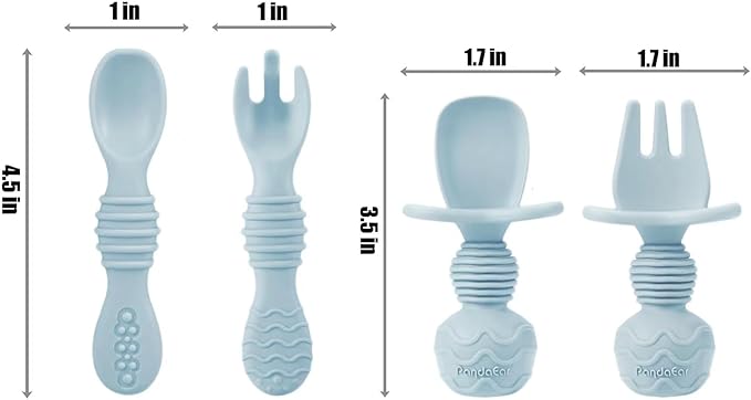 PandaEar Silicone Baby Feeding Set | 9PCS Baby Led Weaning Supplies Self Feeding Utensils | Divided Suction Plate Bowl Bibs Sippy Cup with Baby Snack Container Spoons Forks (Blue)