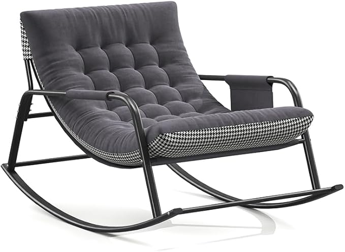 Oversized Rocking Chair with Cushion, Indoor Outdoor Lounge Patio Recliner Rocker with Armrests, Supports 330 lbs, Comfortable Papasan Chair for Bedroom, Living Room, Porch, Garden -Grey