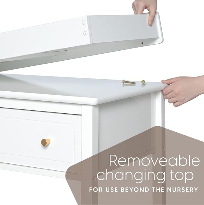 Milliard Nursery Dresser and Baby Changing Table with Storage & Removable Diaper Changing Top, White Modern Diaper Changing Station, Includes Spacious Drawer and Shelves, 18.5 x 35.5 x 40 inches