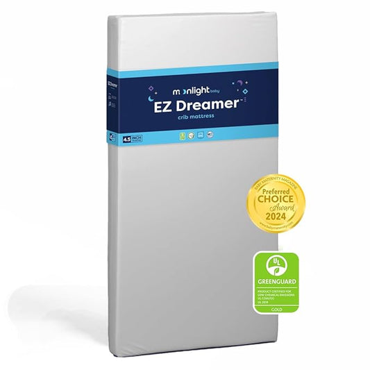 Moonlight Slumber EZ Dreamer Crib Mattress – Dual-Sided Baby and Toddler Mattress, Firm Infant Support, Waterproof and Hypoallergenic Cover, 4.5" Foam, Standard Size, Made in USA