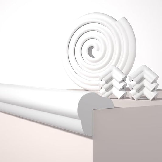 Edge Corner Protector Baby Proofing, 6.56FT 0.6'' Thicken L-Shape Furniture Fireplace Safety Bumper Guard with 6 Corners, Pre-Taped, Soft NBR Rubber Foam, Table Edge Protector for Baby (White)