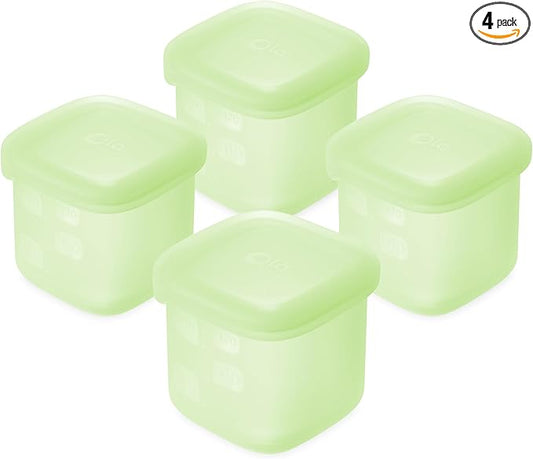 Olababy Clear Sense Silicone Storage Containers 4pk for Baby Food, Snacks, Formula, Puree, Sauce & More | Micro Plastic & BPA-Free | Daycare Essentials for Toddlers and Kids (Kiwi, 4 oz / 120 ml)