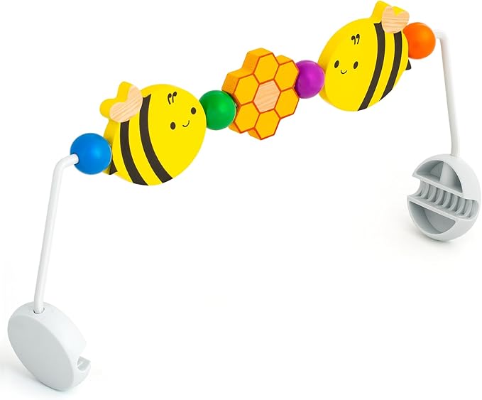 IMPRESA Wooden Baby Arch Toy Attachment Compatible with Baby Bjorn Bouncer - Medium Honey Bee - Bouncer Attachment Bar with Spinning Bee Toys - Stimulates Motor Skills & Hand-Eye Coordination