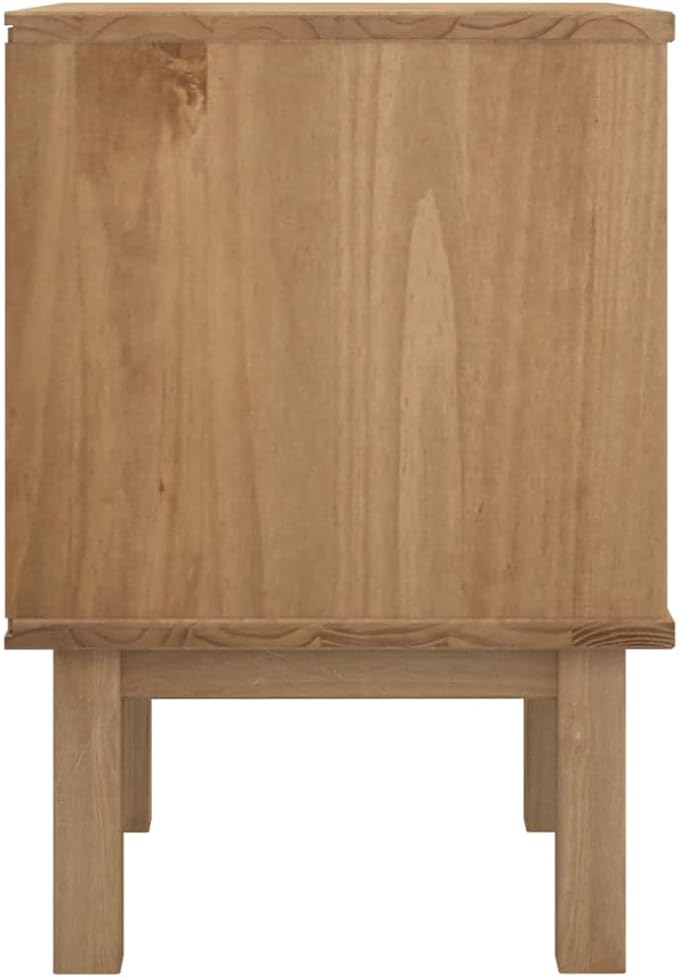 Scandinavian Nightstand Brown White Solid Pine Wood Side Table 15.4x17.7x22.4 - Image 6