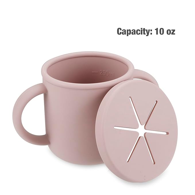 PandaEar 2 Pack Silicone Baby Straw & Snack Cup with 2 Spoons 2 Forks, Dual-Purpose Toddler Training Cups, Pink Green