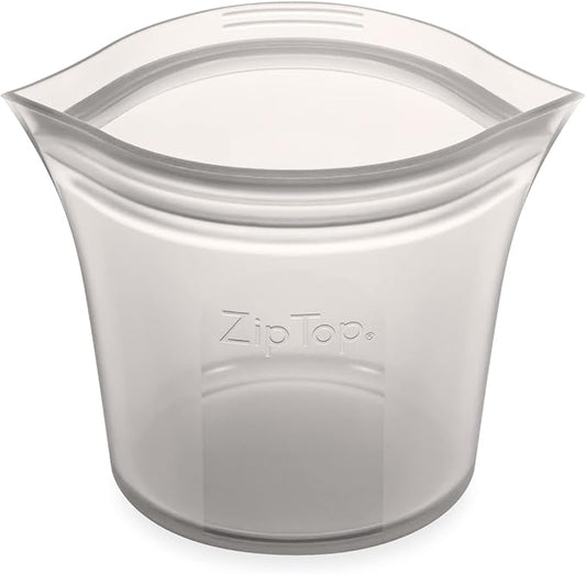 Zip Top Reusable Food Storage Bags | Short Cup [Gray] | Silicone Meal Prep Container | Microwave, Dishwasher and Freezer Safe | Made in the USA