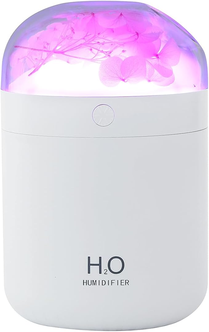 Portable Small Hydrangea Humidifiers for Bedroom Baby, Mini Cool Mist Plant Humidifier for Plants, Quiet Desktop Humidifier with 2 Working Modes & Colorful Night Light for Travel, Office, Bedroom