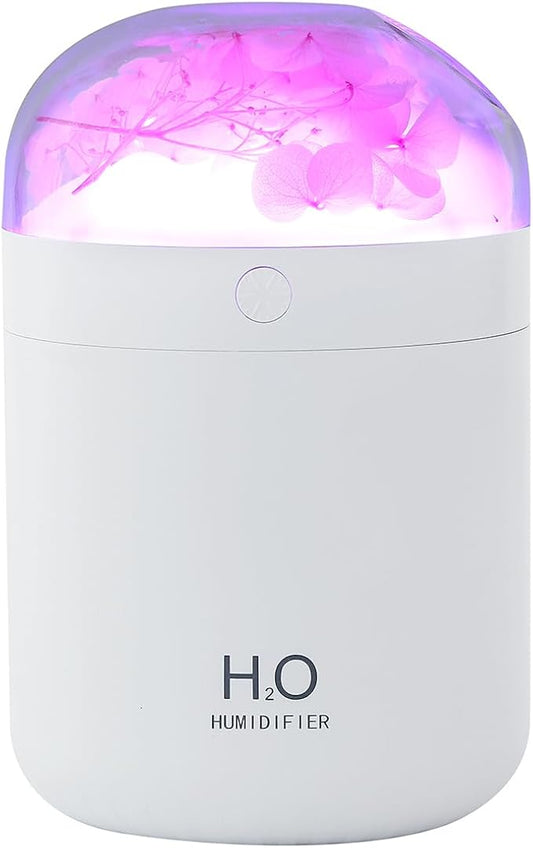 Portable Small Hydrangea Humidifiers for Bedroom Baby, Mini Cool Mist Plant Humidifier for Plants, Quiet Desktop Humidifier with 2 Working Modes & Colorful Night Light for Travel, Office, Bedroom