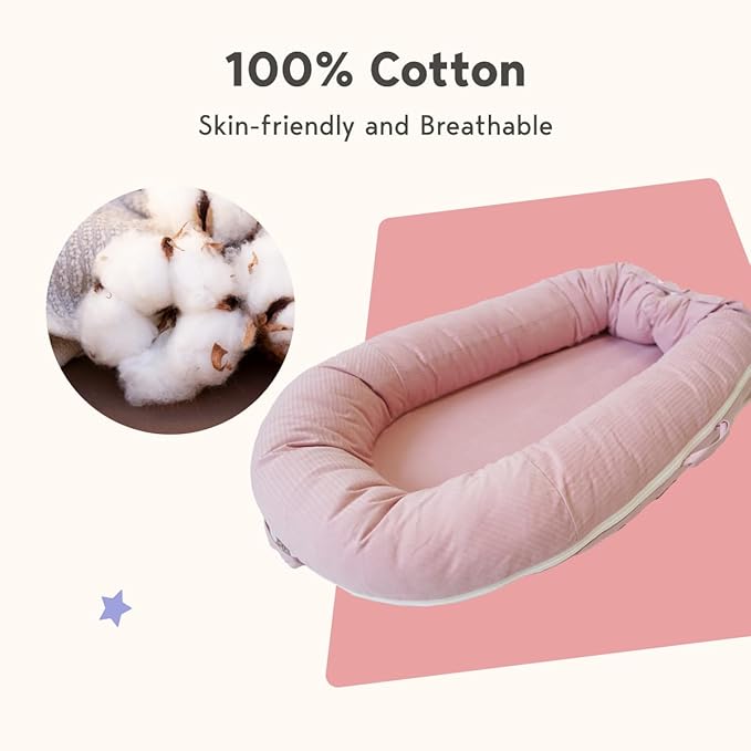 Deluxe Infant Lounger, Baby Nest Cover for Baby Girls & Boys, Newborn Essentials for Baby 0-12 Months, 100% Cotton (Mistyrose)