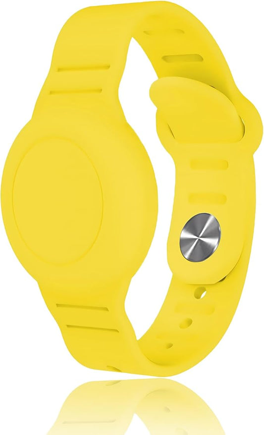 Kids Waterproof Airtag Bracelet Compatible with Apple AirTag, Hidden Silicon Protective Case for Air Tag GPS Tracker Holder, Adjustable Anti-Lost Watch Band for Toddler Child (Yellow)