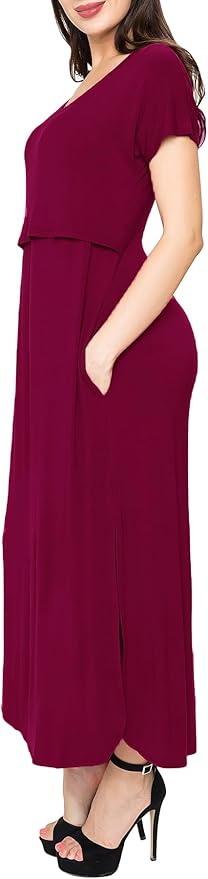 Smallshow Women's Maternity Nursing Dresses Split Long Dress for Breastfeeding