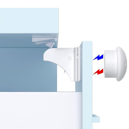 Magnetic Cabinet Locks 20 Pack+4 Keys, AOSITE Baby Proofing Drawer Lock Child Safety Locks for Kitchen with Adhesive No Drilling or Screws Fixed, 4 Baby Safety Cabinet Locks for Knobs