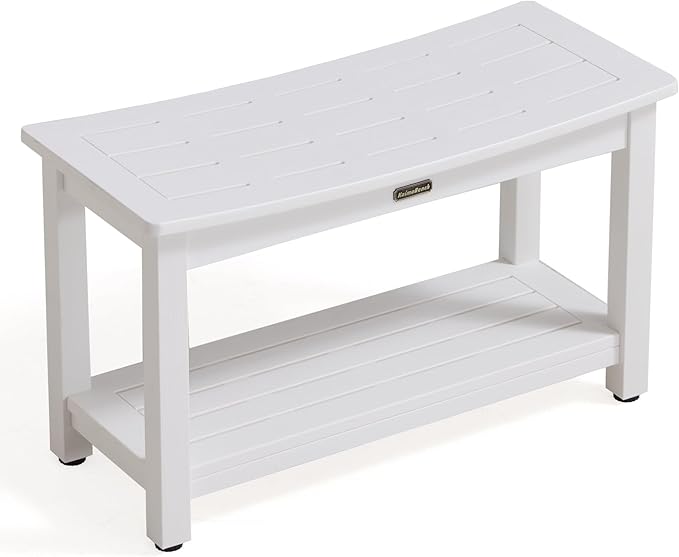 30'' Heavy Duty Shower Bench for Inside Shower, White Poly Bath Stool for Shaving Legs, Waterproof Spa Bath Chair Seat with Adjustable Feet, Weight Capacity 700LBS (30 x 13 Inches)
