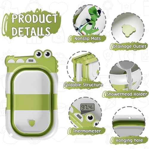 TPN Collapsible Baby Bathtub, Baby Bath Tub with Soft Cushion & Real-Time Thermometer, Baby Bathtub Infant to Toddler Tub (0-36 Months), Portable Newborn Travel Bath tub