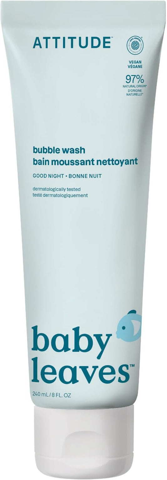 ATTITUDE Bubble Body Wash for Baby, EWG Verified, Dermatologically Tested, Plant and Mineral-Based, Vegan, Good Night, 8 Fl Oz
