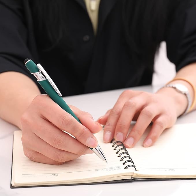 Ballpoint Pen with Stylus Tip, Soft Touch Click Pen, 2 in 1 Metal Pens, Medium Point(Black refills - 20 pcs)…