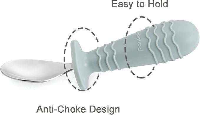 PandaEar 6 Pieces Baby Toddler Silicone Stainless Steel Utensils Silverware Spoon Fork for Baby Toddler BPA Free with Silicone Holding Anti-Choke Design (Blue Pink White)