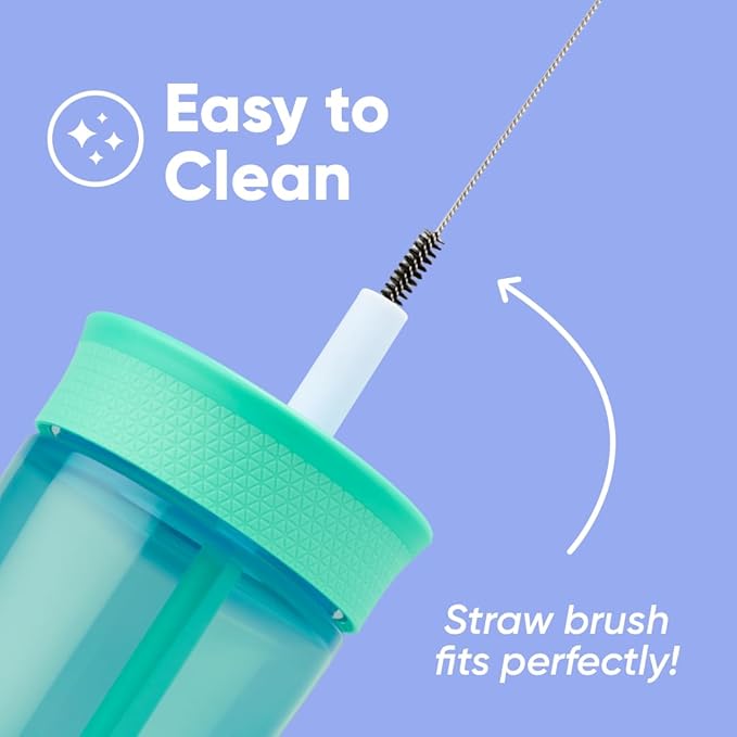 Owala Kids BPA-Free Plastic Tumbler with Spill Resistant Flexible Straw, Easy to Clean, Kids Water Bottle, Great for Travel, Dishwasher Safe, 15 Oz, Teal and Aqua (The Blues)